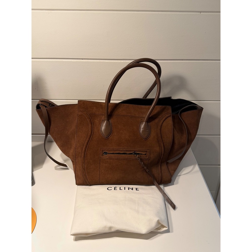 Celine Phantom Luggage Tote Bag Brown Suede Leather Large Handbag - Picture 11 of 11